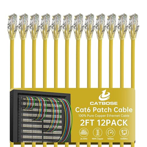 2 Feet Cat6 Patch Cables, Solid Pure Copper Patch Cord, Cat 6 Ethernet Cable by CatBose