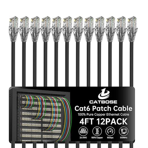 4 Feet Cat6 Patch Cables, Solid Pure Copper Patch Cord, Cat 6 Ethernet Cable by CatBose