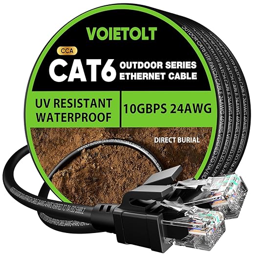 Cat 6 Outdoor Ethernet Cable 225 ft, 24AWG 10Gbps Cat6 Cable Cord Waterproof by EthernetCable