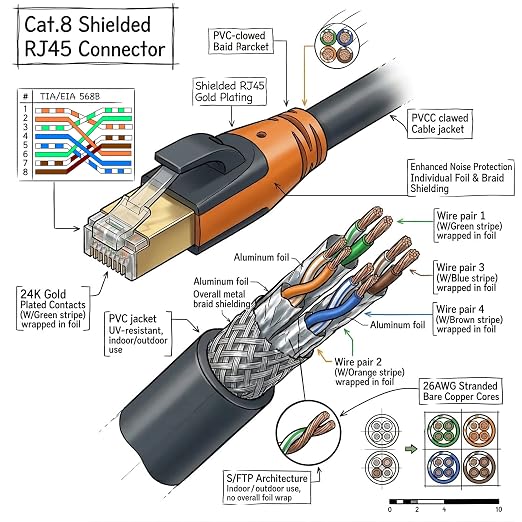 Cat 8 Ethernet Cable 10ft, High Speed LAN Cables 40Gbps 2000MHz Shielded - Image 10
