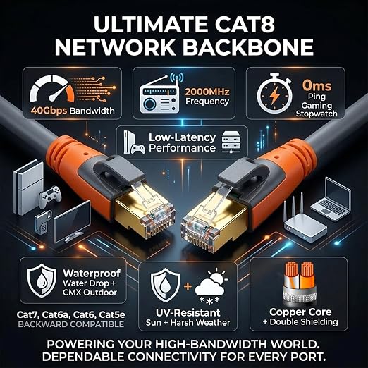 Cat 8 Ethernet Cable 20ft, High Speed LAN Cables 40Gbps 2000MHz Shielded - Image 6