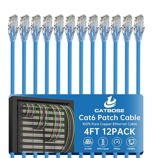 4 Feet Cat6 Patch Cables, Solid Pure Copper Patch Cord, Cat 6 Ethernet Cable by CatBose