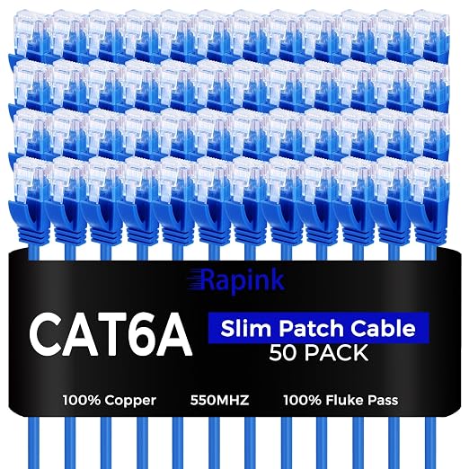 Rapink Patch Cables Cat6a 0.5ft Slim, Cat6a Ethernet Patch Cable 10G Support by Rapink