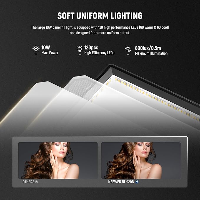 NEEWER Basics 9" LED Video Light Panel, 3200-5600K Edge Lit Dimmable Camera - Image 3