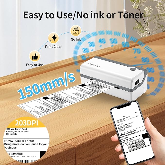 Rongta Bluetooth Thermal Shipping Label Printer, Wireless 4x6 Label Sticker - Image 2