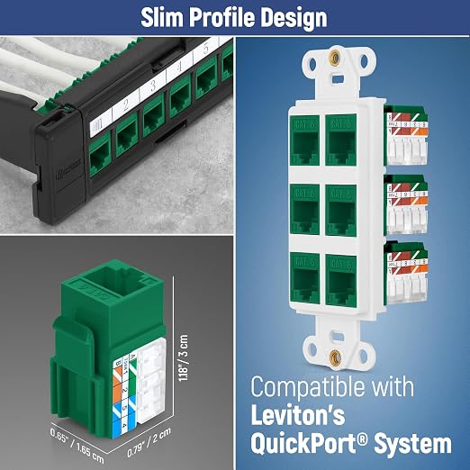 Everest 90° Angled RJ45 Cat6A Keystone Jacks 20-Pack in Green - Image 6