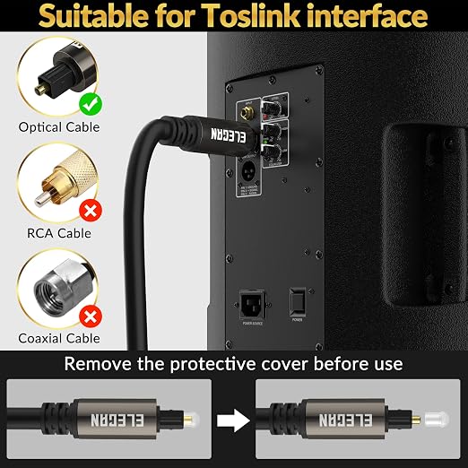 Elecan Optical Audio Cable 12 Ft/2 Pack Digital Audio Toslink Cable Cord-Fiber - Image 5