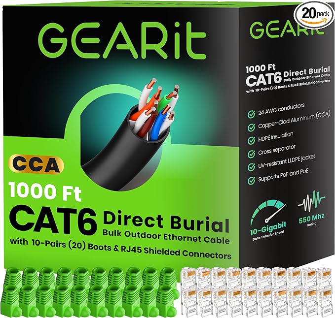 GEARit RJ45 Cat-6 Ethernet Patch Cable, DIY Bulk Kit, 10Gpb Transfer Speed by GEARit