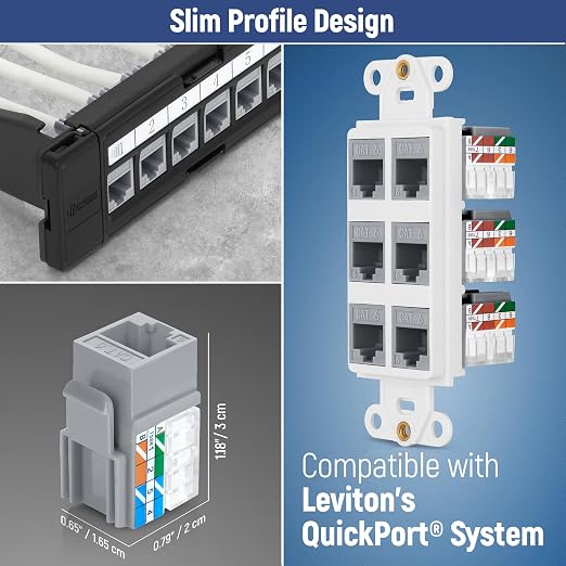 Everest 90° Angled RJ45 Cat6 Keystone Jacks 50-Pack in Gray - Image 6