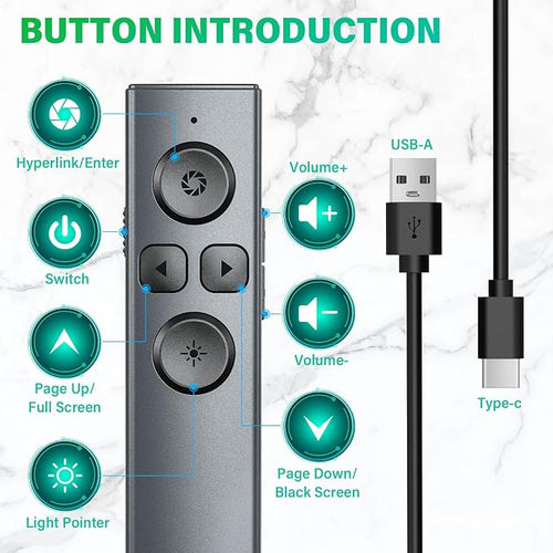 2 in 1 USB Type C Presentation Clicker, Rechargeable Presentation Clicker - Image 2