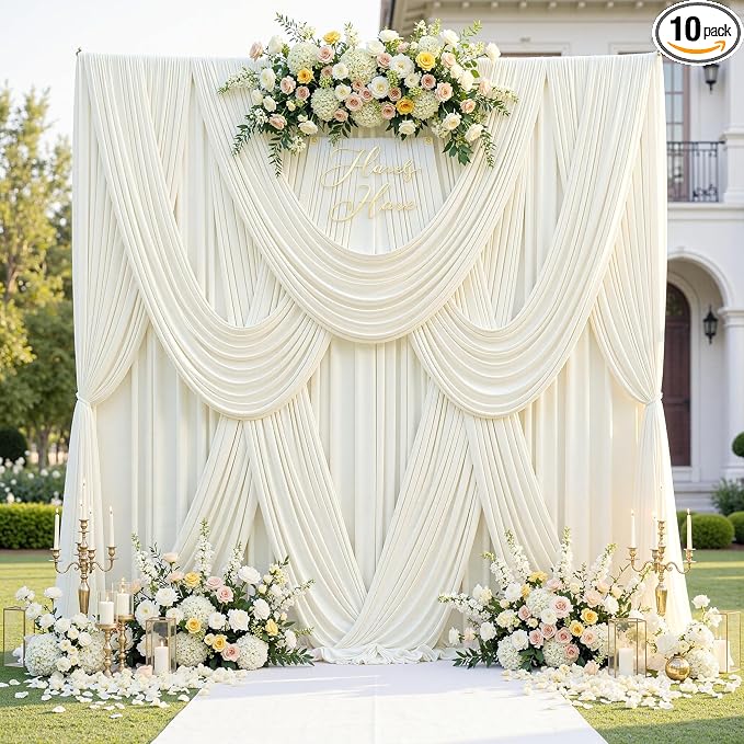 50ft x 12ft Wrinkle Free Ivory Backdrop Curtains by CO-AVE