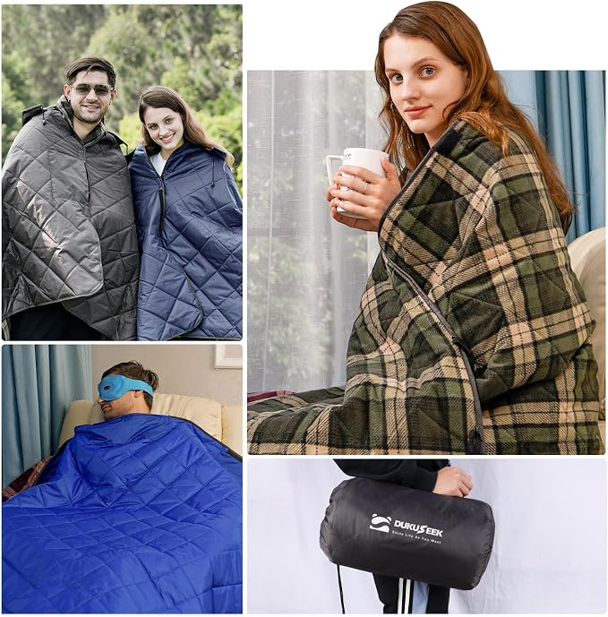 DUKUSEEK Hooded Outdoor Blanket, Waterproof Camping Blanket, Thick Fleece - Image 2