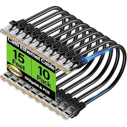 Cat6 Ethernet Cable 10Gbps 15 ft, UTP Ethernet Cable Cat 6, Flexible Bare by Unknown