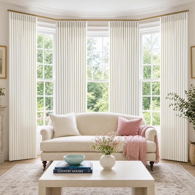 Pinch Pleat Linen Curtains 102 Inches Long 4 Panels Set Ivory Cream Memory - Image 8