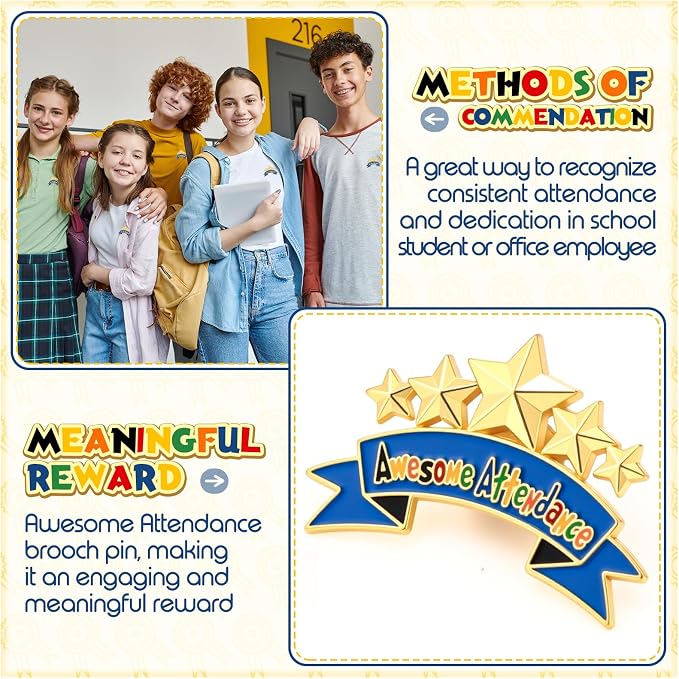 Huquary 100 Pcs Perfect Awesome Attendance Awards Awesome Attendance Star Lapel - Image 3