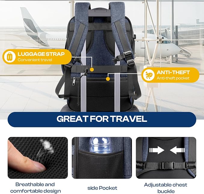 Carry on Backpack, 35L-45L Expanable Travel backpack, TSA Airplane Approved - Image 7