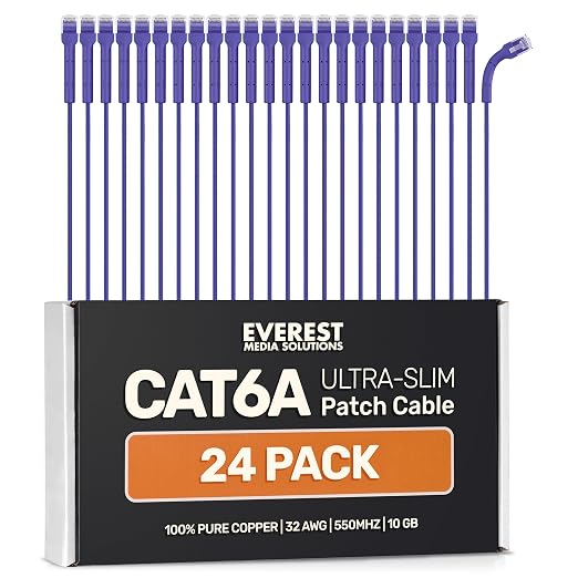 Everest Ultra Slim Cat6a Ethernet Patch Cables 2ft Purple by EverestMediaSolutions