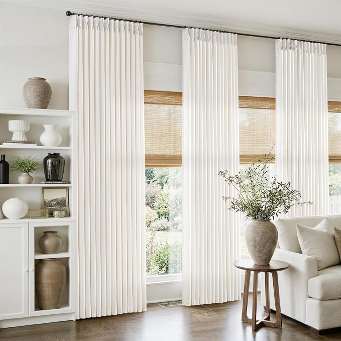 Linen Pinch Pleated Semi Sheer Curtains 90 Inches Long 4 Panels Set, Natural by Twodrapes