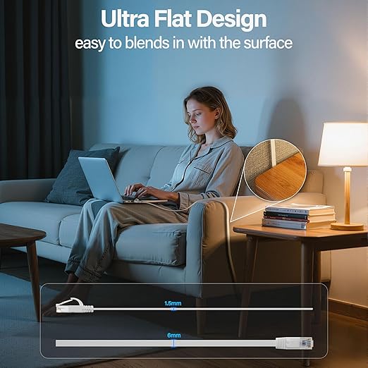 Cat 6 Flat Ethernet Cable 50 FT, UTP 10Gbps High-Speed Cat6 Ethernet Cable - Image 3
