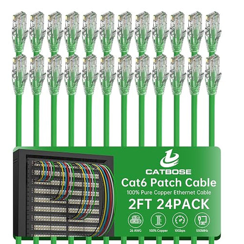 2 Feet Cat6 Patch Cables, Solid Pure Copper Patch Cord, Cat 6 Ethernet Cable by CatBose