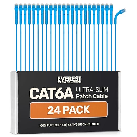 Everest Ultra Slim Cat6a Ethernet Patch Cables 5ft Blue by EverestMediaSolutions