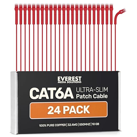 Everest Ultra Slim Cat6a Ethernet Patch Cables 15ft Red by EverestMediaSolutions