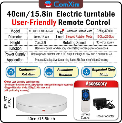 15.8In Remote Large Motorized electric turntable Rotating platform Photography - Image 2