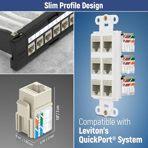 Everest 90° Angled RJ45 Cat6 Keystone Jacks 50-Pack in Light Almond | Slim - Image 6