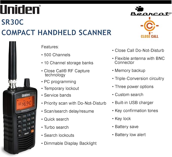 Uniden Bearcat SR30C, 500-Channel Compact Handheld Scanner, Close Call RF - Image 4