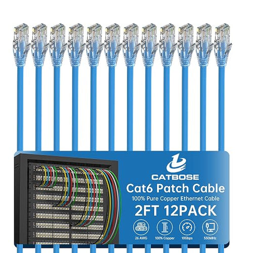 2 Feet Cat6 Patch Cables, Solid Pure Copper Patch Cord, Cat 6 Ethernet Cable by CatBose