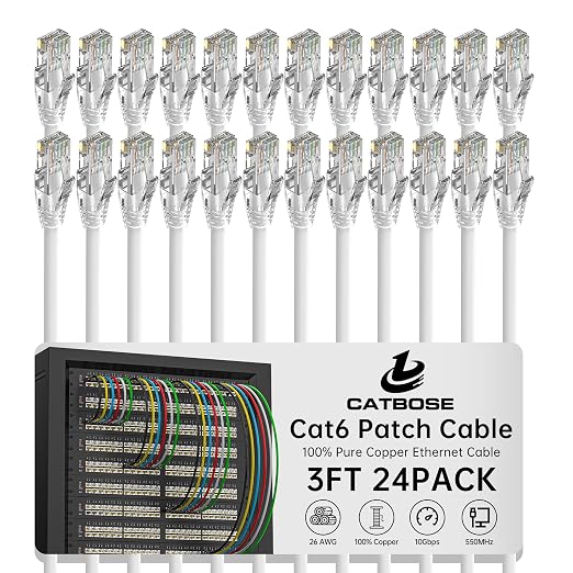 3 Feet Cat6 Patch Cables, Solid Pure Copper Patch Cord, Cat 6 Ethernet Cable by CatBose