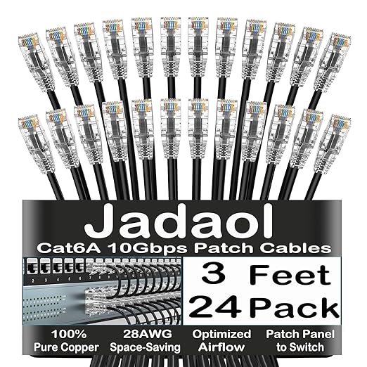 Jadaol UL Listed Patch Cables Cat 6a / Cat 6 3 ft 24-Pack, 10Gbps 550MHz Slim by Jadaol