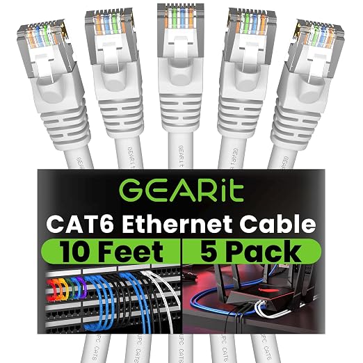 GEARit Cat 6 Ethernet Patch Cable 10 ft White Cat6 Patch Cables 10ft by GEARit