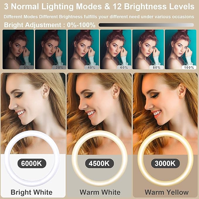 13" Selfie Ring Light with 76" Tripod Stand & 3 Phone Holder, LED Camera - Image 2