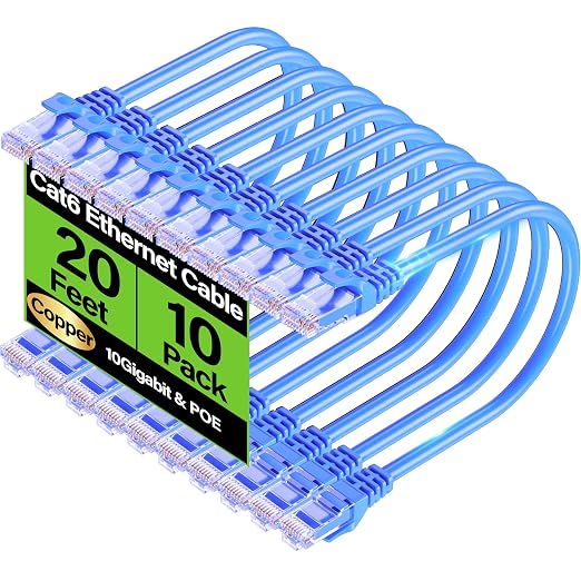 Cat6 Ethernet Cable 10Gbps 20 ft, UTP Ethernet Cable Cat 6, Flexible Bare by Unknown