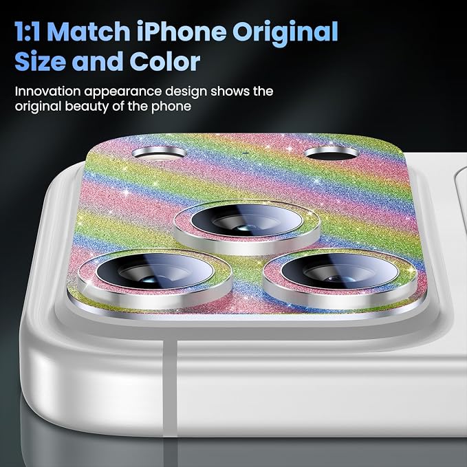 Uyiton for iPhone 17-Pro-Max Camera-Lens Protector: Bling Metal Tempered Glass - Image 5