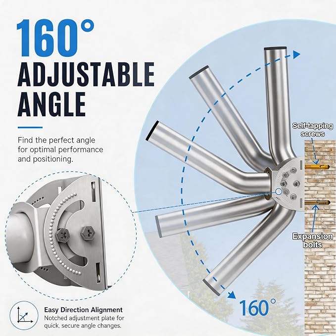 430 Stainless Steel Wireless Bridge Mount, 160° Angle Adjustable, 1.38 in OD - Image 3