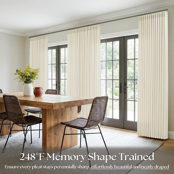 Cream Beige Pinch Pleated Linen Curtains 102 Inch 4 Panels Set - Image 7