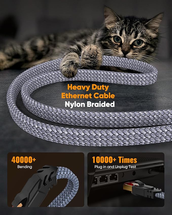 Snowkids Cat 8 Ethernet Cable 10 FT, Braided Heavy Duty High Speed - Image 5