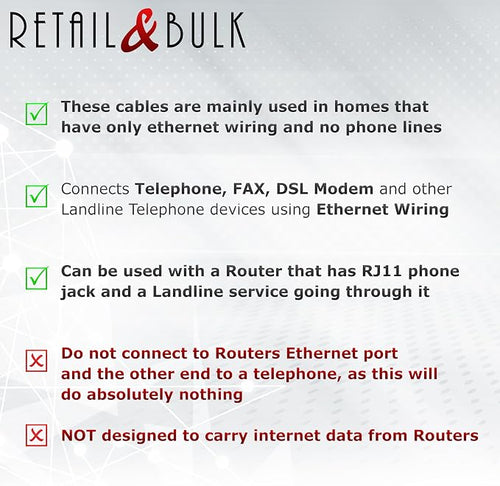 2-Pack Customizable RJ11 to RJ45 Telephone Cable – 2 Inch to 15 FT - Image 2