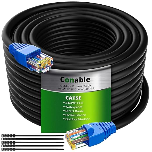Cat5e Outdoor Ethernet Cable 500 Feet, Cat 5e Heavy Duty Internet Network LAN by Conable