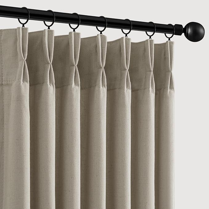 Memory Trained Pinch Pleated Curtains 84 Inches Long, Viral Linen Pinch Pleat by ANRODUO