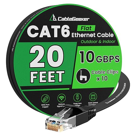 Cat 6 Ethernet Cable 20 ft, Indoor&Outdoor, High Speed 10Gbps Flat Internet by CableGeeker