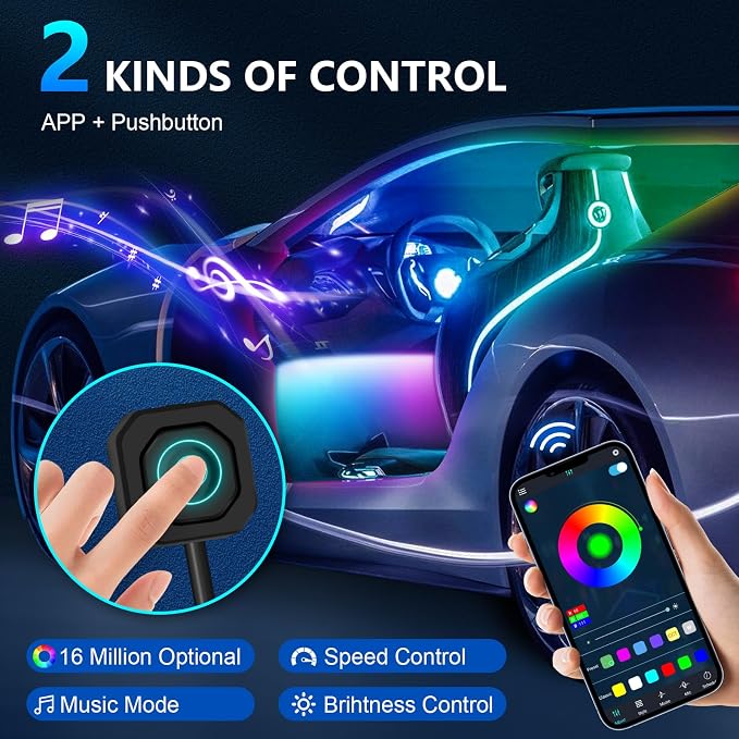 Acrylic Interior Car Lights, Car Accessories 10 in 1 Car LED Strip Lights - Image 3