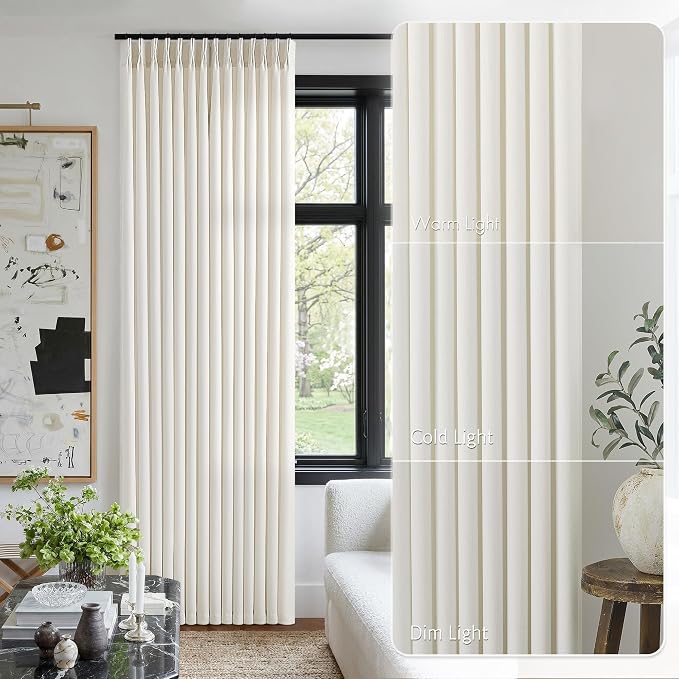 Extra Long 120 Inch Cream Pinch Pleated Curtains - Image 9