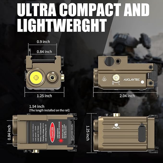 AUCLAYTEC Pistol Flashlight Green Laser Combo 420 Lumens Pistol Light Recharge - Image 2