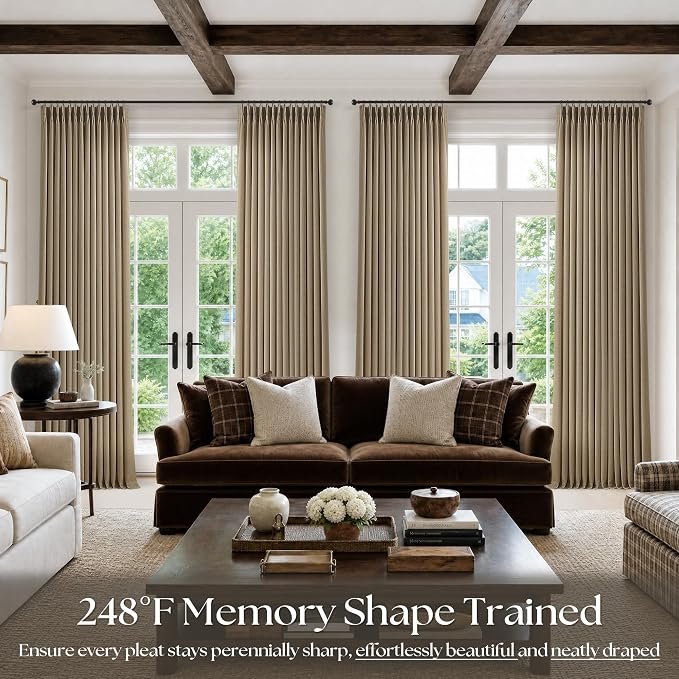 Extra Long 108 Inch Pinch Pleated Living Room Curtains 4 Panels Set, Light - Image 7