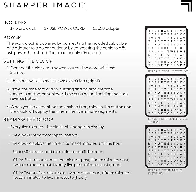 Sharper Image LED Word Digital Clock, Light-Up Desk & Wall Clock, Modern Time - Image 7