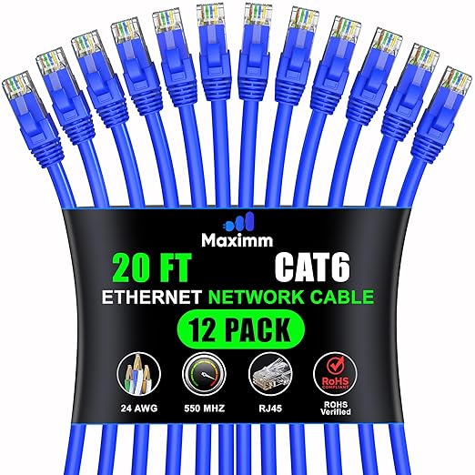 Maximm Cat 6 Ethernet Cable 20 Ft, Cat6 Cable, LAN Cable, Internet Cable by MaximmCable