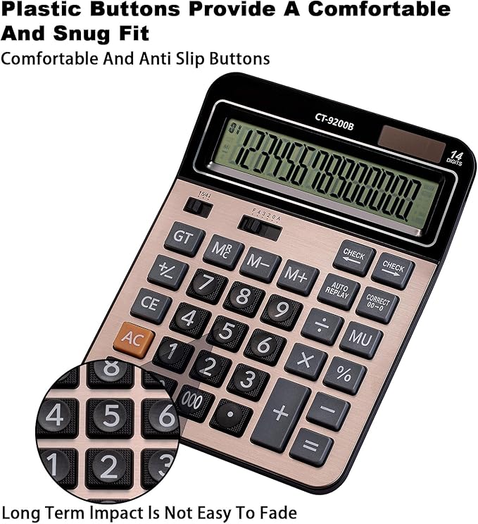 Large Computer Electronic Calculator Counter Solar & Battery Power 14 Digit - Image 4